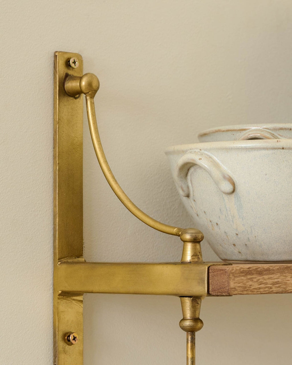 Double Parker Brass and Wood Shelf