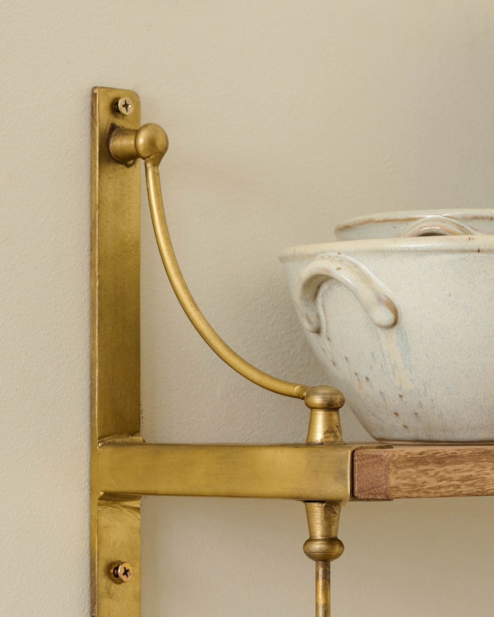 Double Parker Brass and Wood Shelf