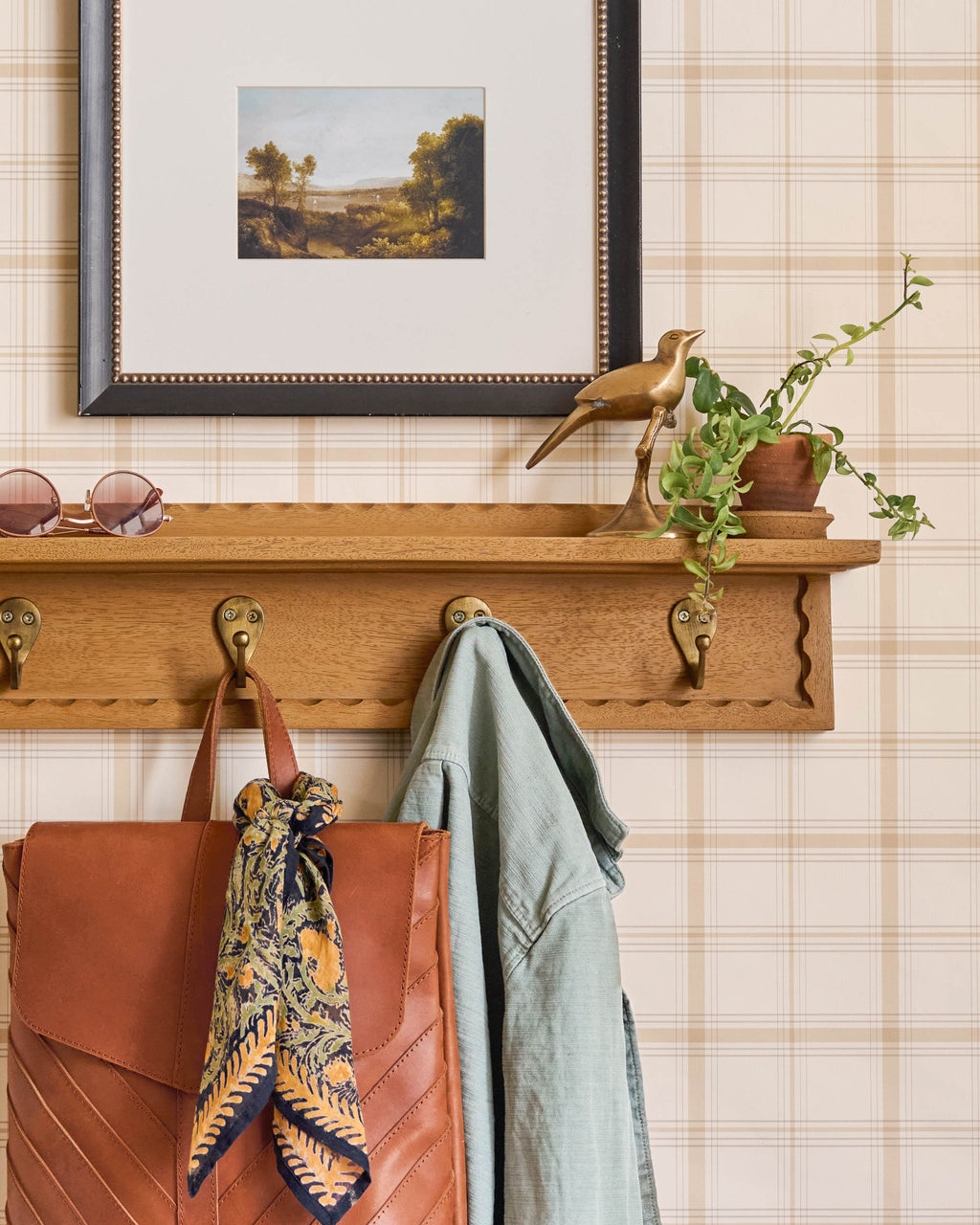 Wade Wood Wall Shelf with Hooks